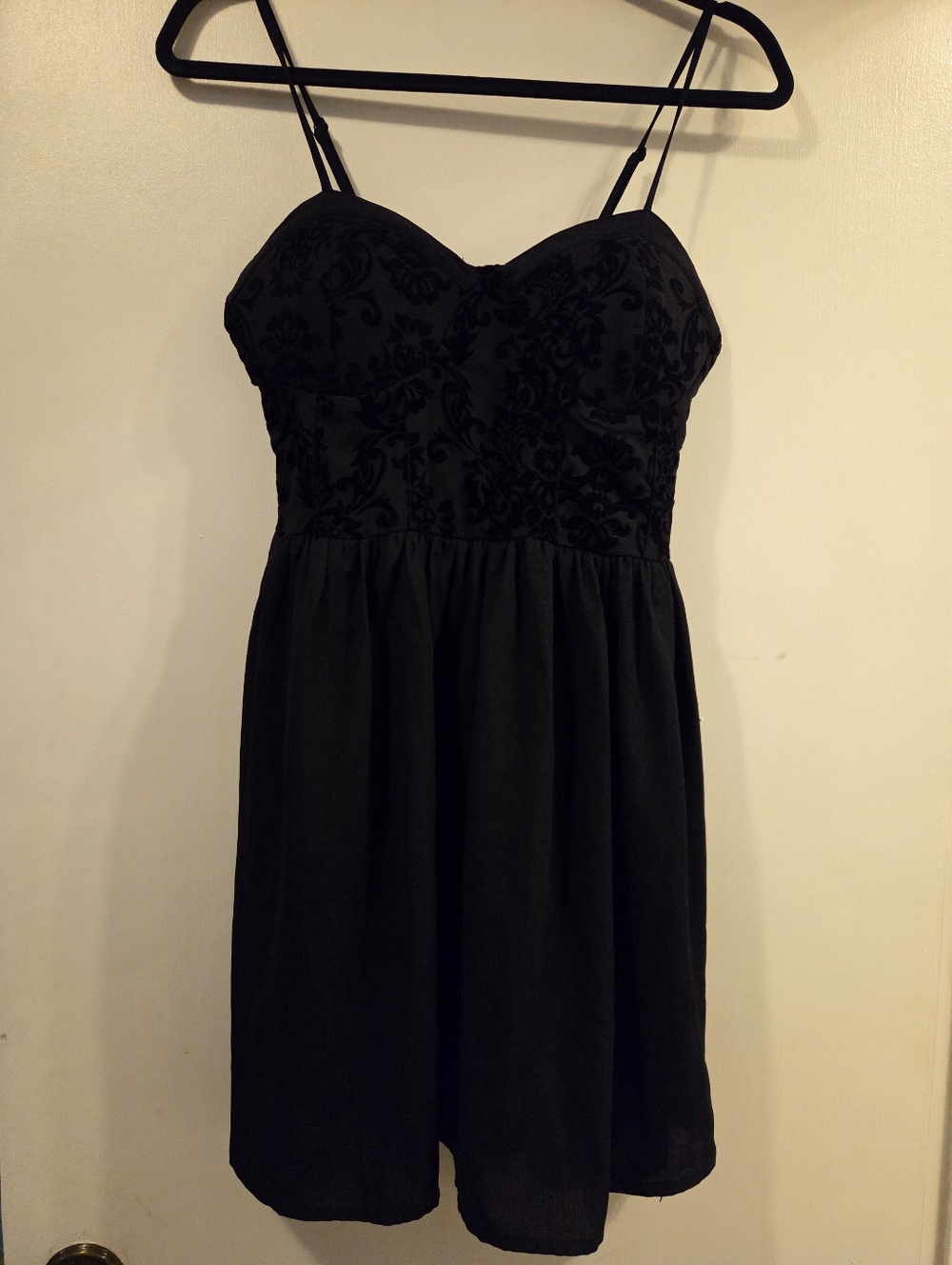 Band of Gypsies Womens L Black Dress  Adjustable Spaghetti Strap Mini Goth Boho